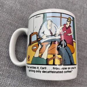 The Far Side Coffee Mug That Settles it Carl Decaf Coffee Gary Larson Vtg 1980